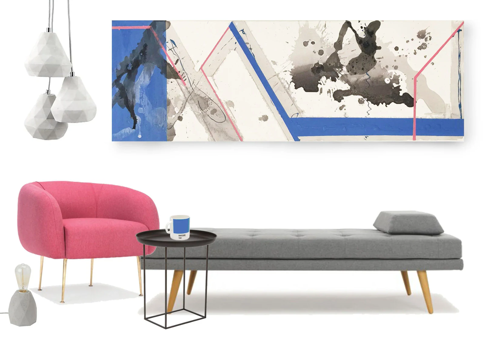 moodboard niebiesko różowy